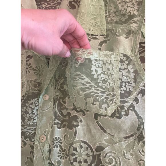 Bamboo Traders Womens Semi Sheer Batik Print Top Sz 2X Lime Green Fairy Retro - Picture 11 of 14